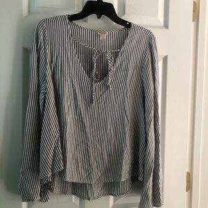 Blue Striped Bell-Sleeve Blouse